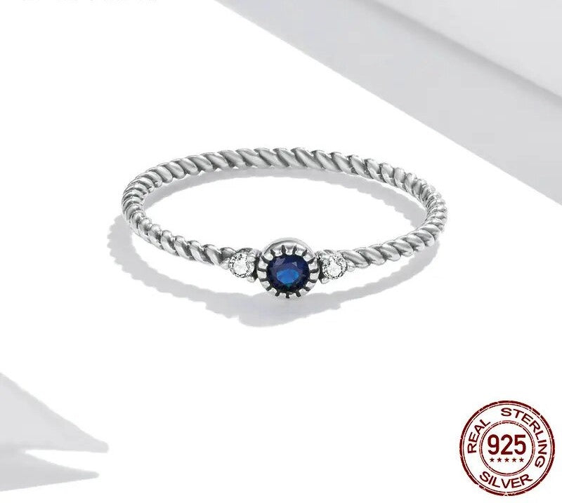 925 Sterling Silver Blue Zircon Ring - TEA LU SHOP
