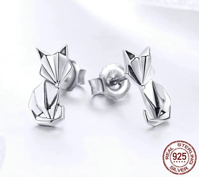 925 Sterling Silver Fox Animal Stud Earrings - TEA LU SHOP