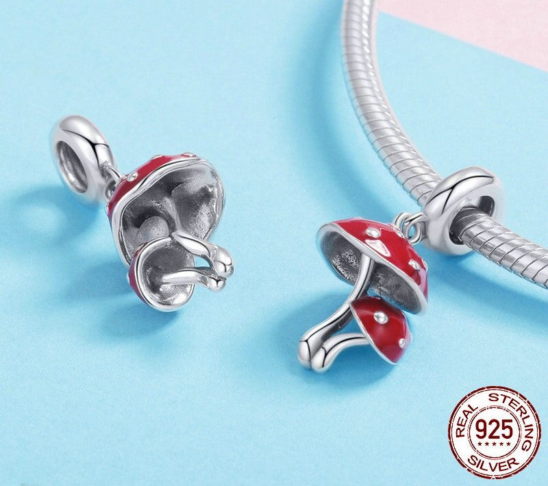 925 Sterling Silver Red Mushroom Pendant - TEA LU SHOP