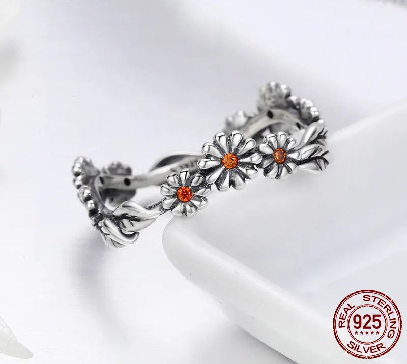 925 Sterling Silver Twisted Daisy Flower Ring - TEA LU SHOP