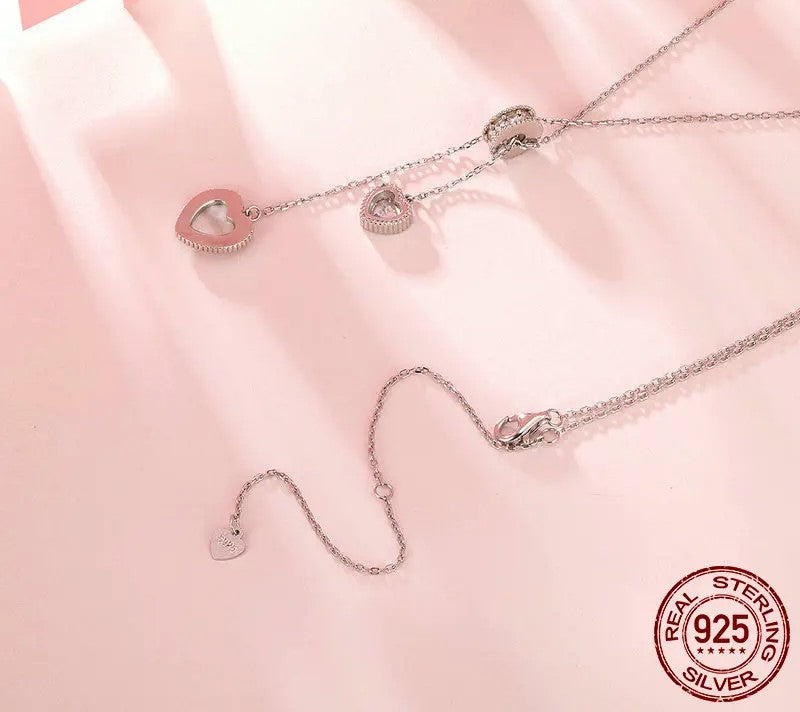 925 Sterling Silver Double Love Heart Pendant Necklace - Shine Bright Store