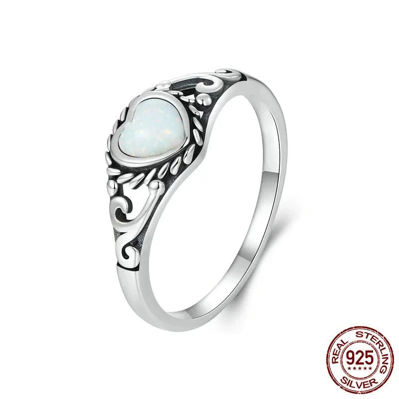 Opal Heart-shaped Sculptured Pattern Ring