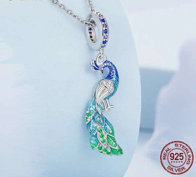 925 Sterling Silver Blue Peacock Pendant - TEA LU SHOP