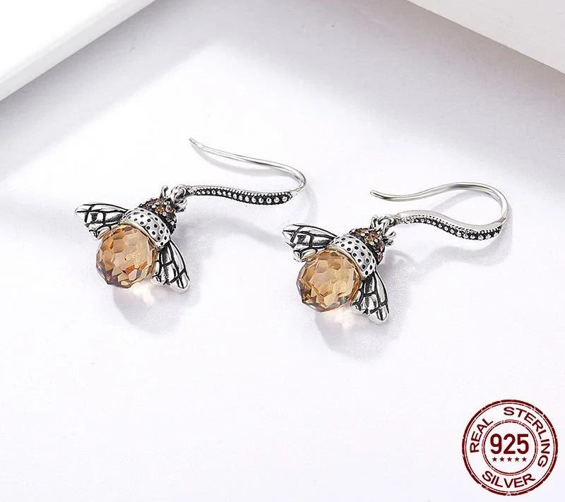 925 Sterling Silver Yellow Bee Drop Earrings - TEA LU SHOP