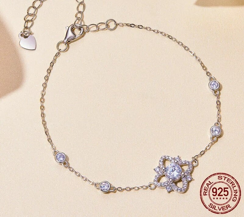 925 Sterling Silver Moissanite Bracelet - TEA LU SHOP