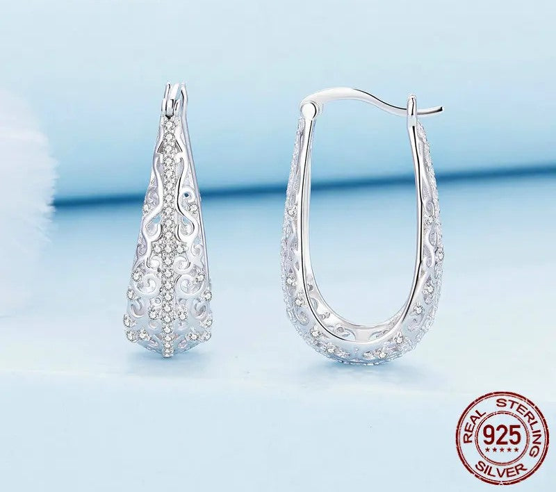 925 Sterling Silver Decorative Hoop Earrings - TEA LU SHOP