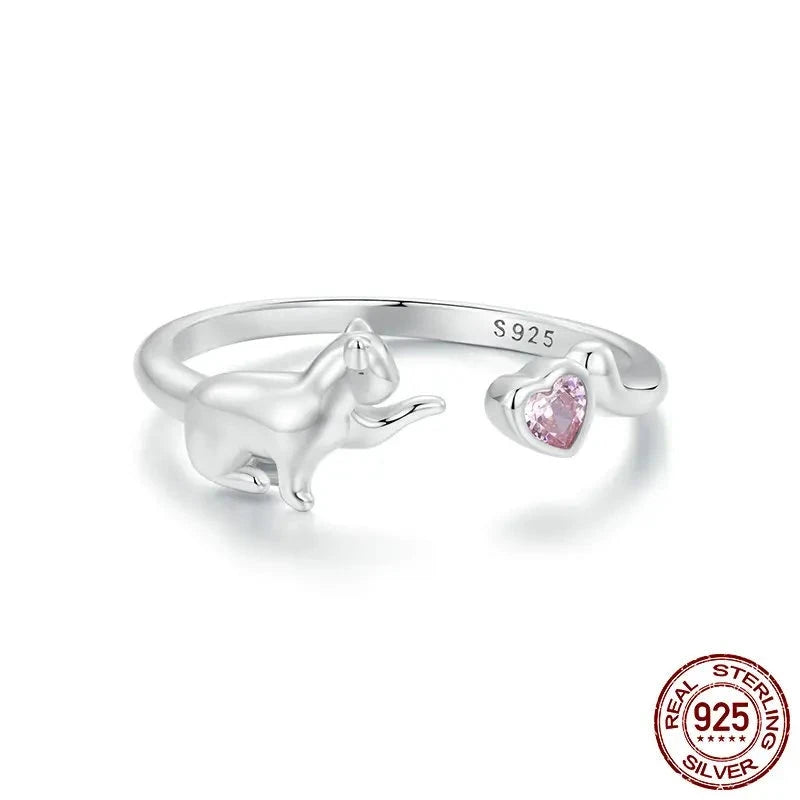 925 Sterling Silver Cute Cat Ring