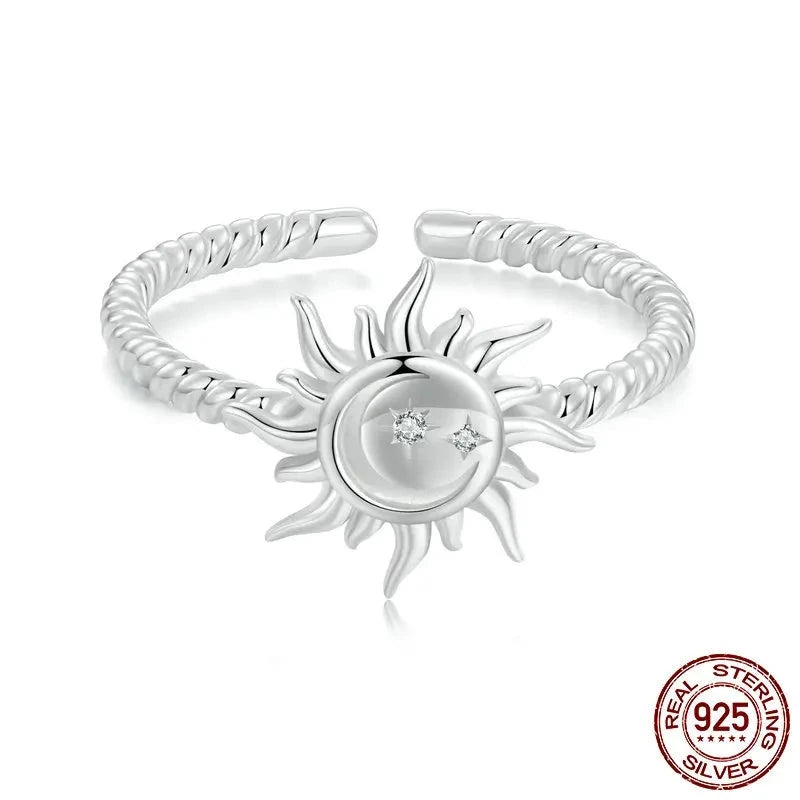 Sun and Moon Open Adjustable Ring