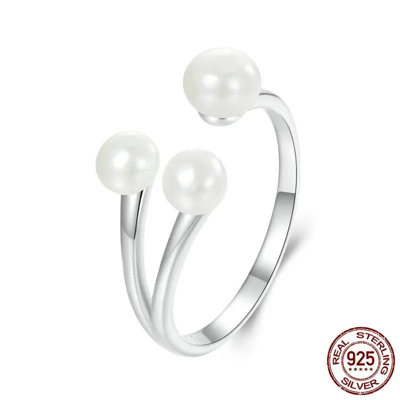 925 Sterling Silver Elegant Pearl Finger Ring