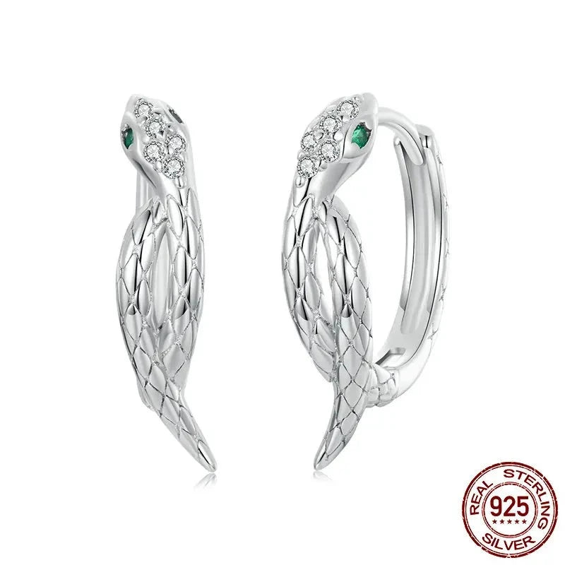 925 Sterling Silver Snake Hoop Earrings