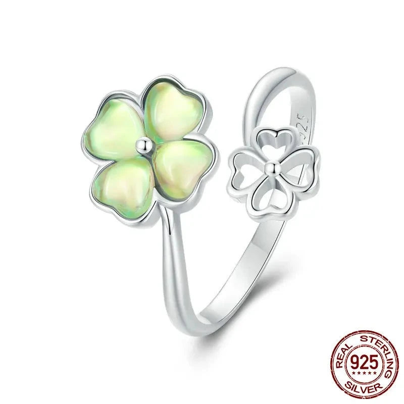 White Gold Plated Lucky Four-Leaf Clover Ring
