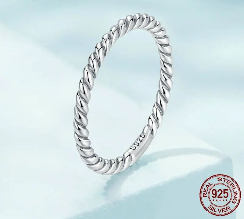 925 Sterling Silver Twisted Stackable Ring - TEA LU SHOP