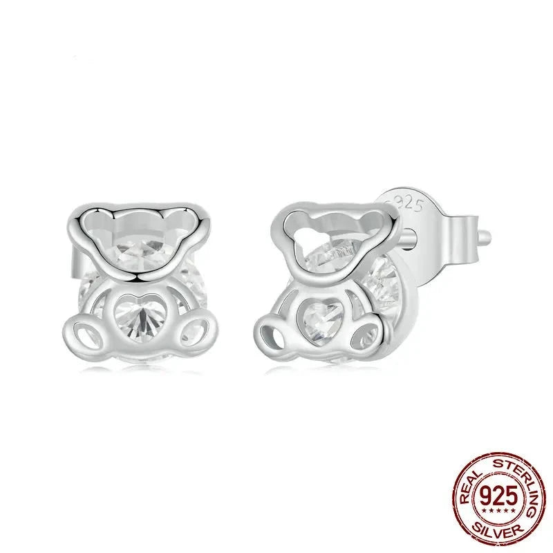 Cubic Zirconia Bear Stud Earrings