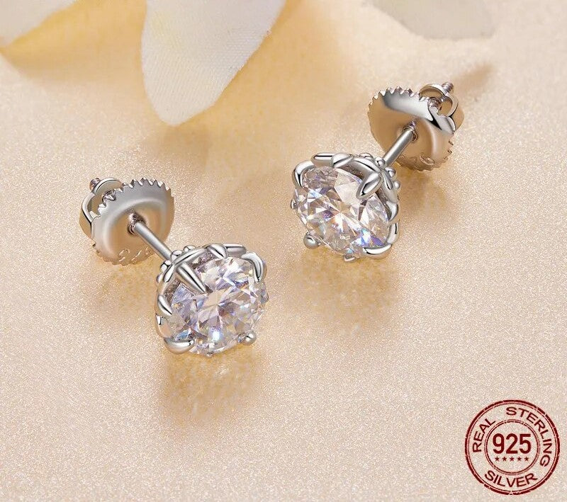 925 Sterling Silver Moissanite Stud Earrings - TEA LU SHOP