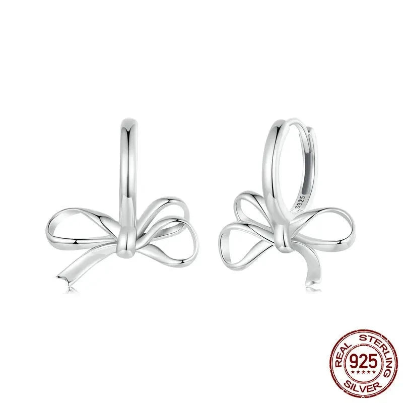 925 Sterling Silver Simple Bow Ear Buckles