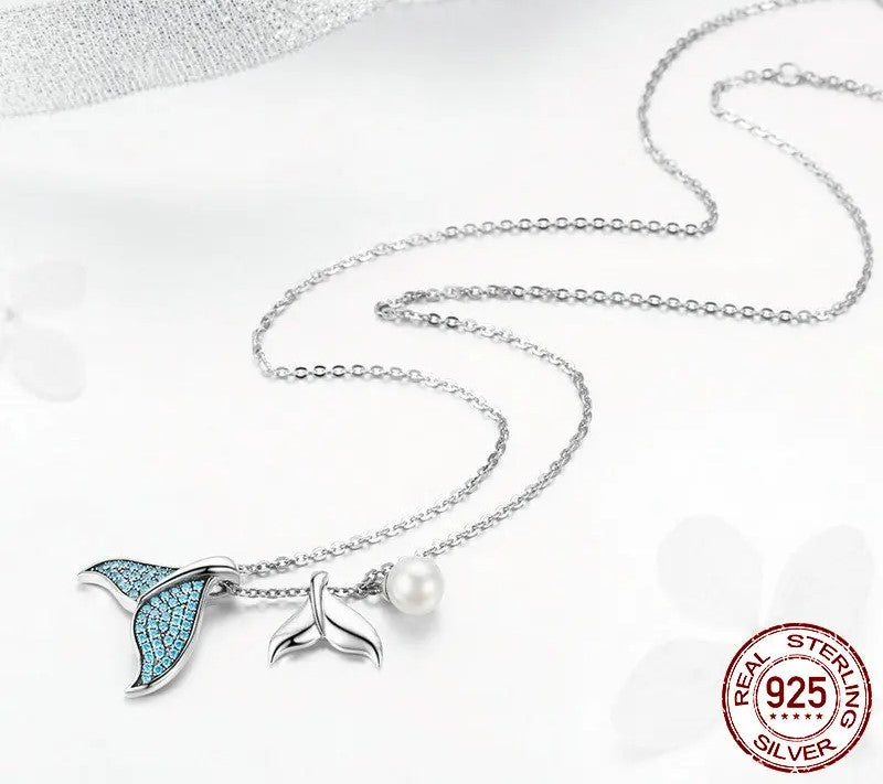 925 Sterling Silver Blue Mermaid Tail Necklace - TEA LU SHOP