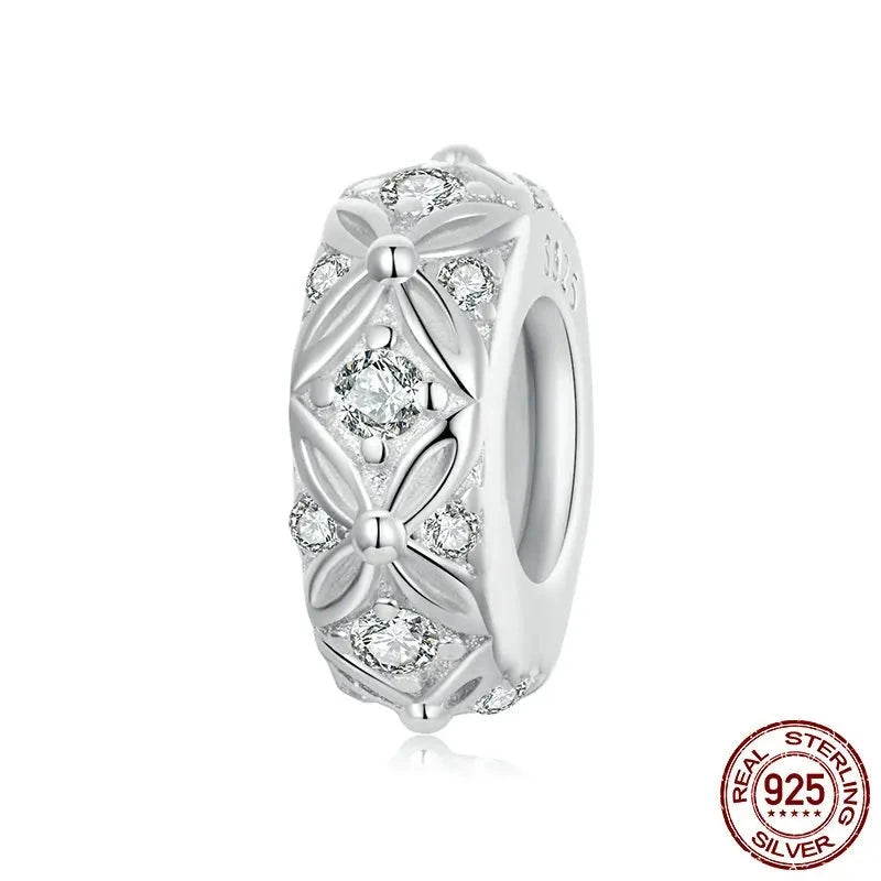 Dainty 925 Sterling Silver Flower Pattern Silicone Spacer Bead Charm