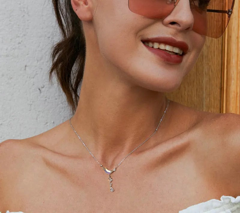 925 Sterling Silver Moon and Star Pendant Necklace - Shine Bright Store