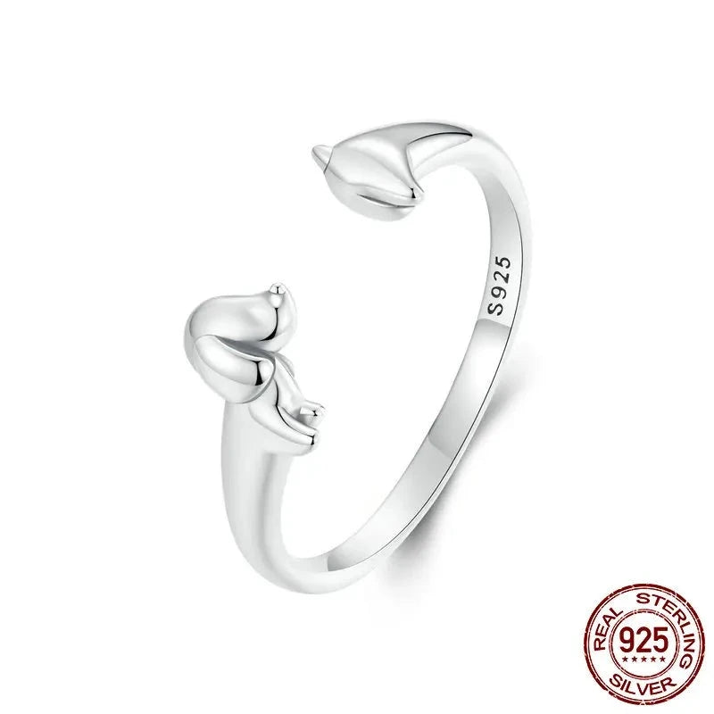 925 Sterling Silver Cute Dachshund Open Rings