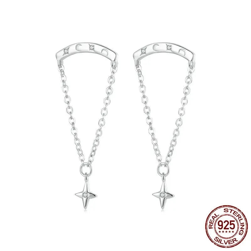 925 Sterling Silver Starry Tassel Star Earrings