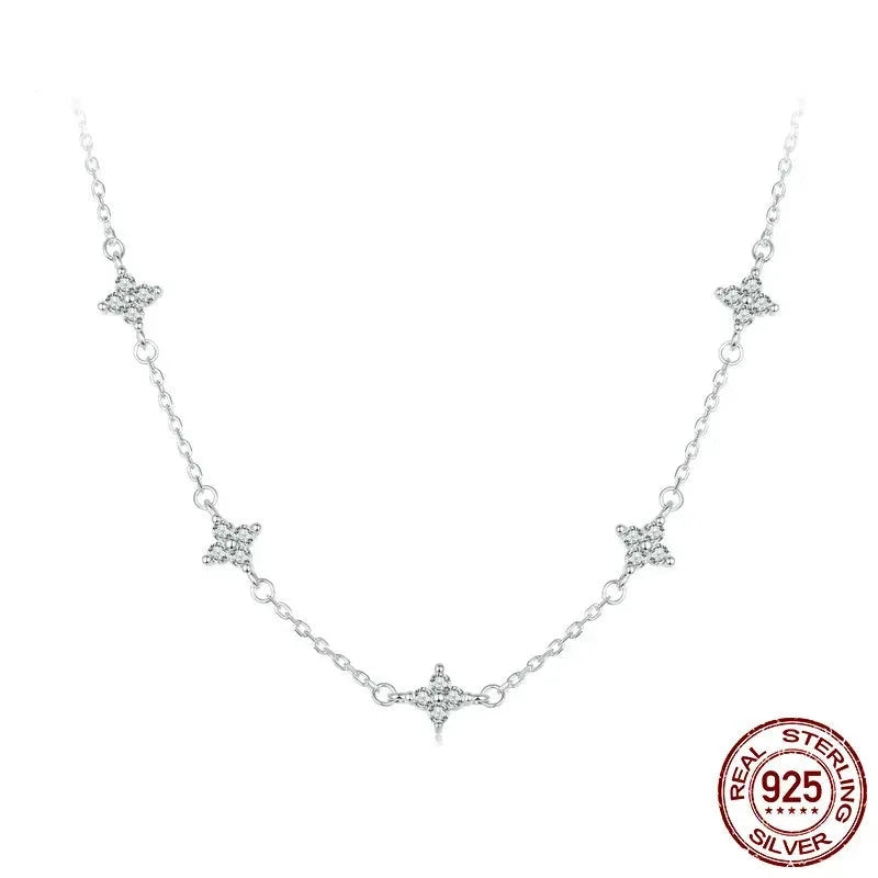 Dainty Stars Necklace with Four-Leaf Clover CZ