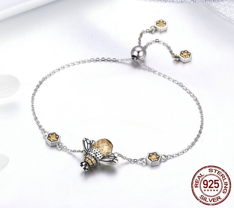 925 Sterling Silver Honey Bee Bracelet - TEA LU SHOP