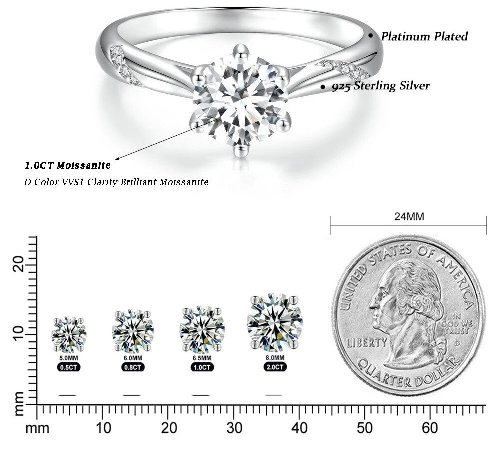 925 Sterling Silver Moissanite Ring - TEA LU SHOP