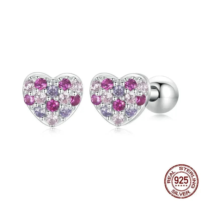 Cute Pink Red Heart Flower Stud Earrings