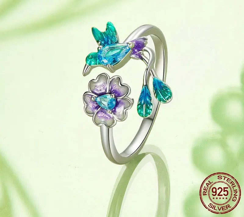 925 Sterling Silver Enamel Zircon Dragonfly Open Ring - Shine Bright Store