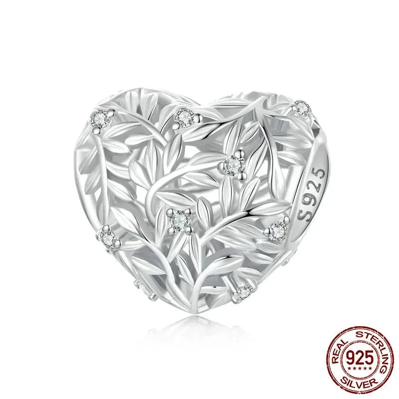 925 Sterling Silver Heart-Shaped Hollow Charms