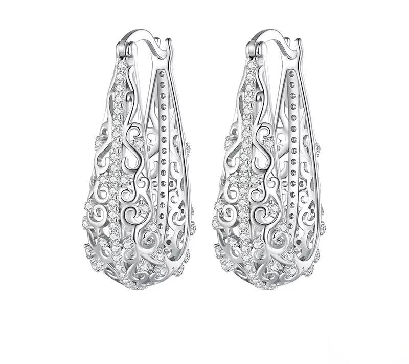 925 Sterling Silver Decorative Hoop Earrings - TEA LU SHOP