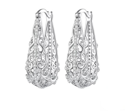 925 Sterling Silver Decorative Hoop Earrings - TEA LU SHOP