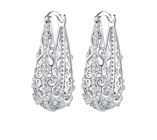 925 Sterling Silver Decorative Hoop Earrings - TEA LU SHOP