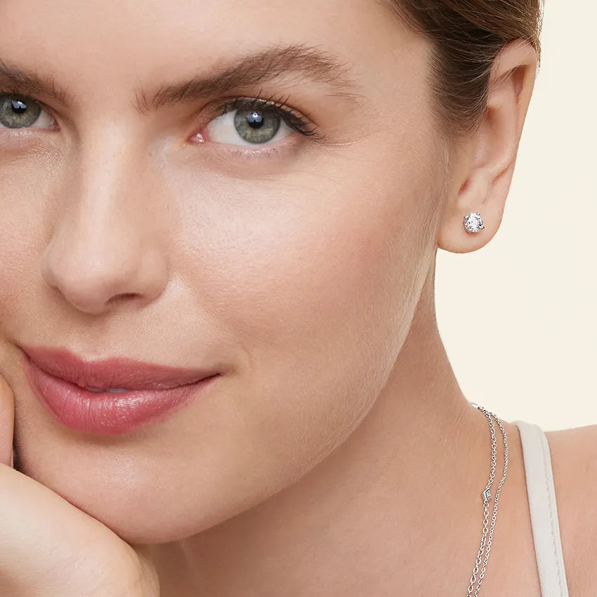 925 Sterling Silver Stud Diamond Earrings - TEA LU SHOP