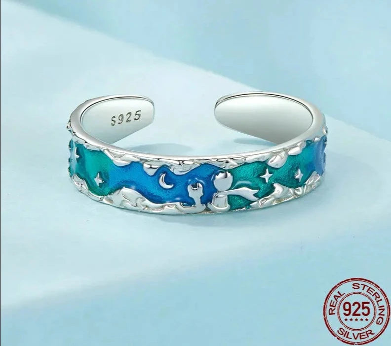 Sterling Silver Little Prince and Fox Open Ring