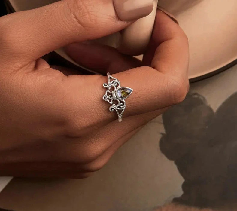 Sterling Silver Retro Iris Open Flower Ring