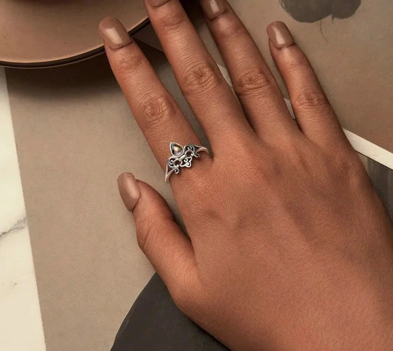 Sterling Silver Retro Iris Open Flower Ring