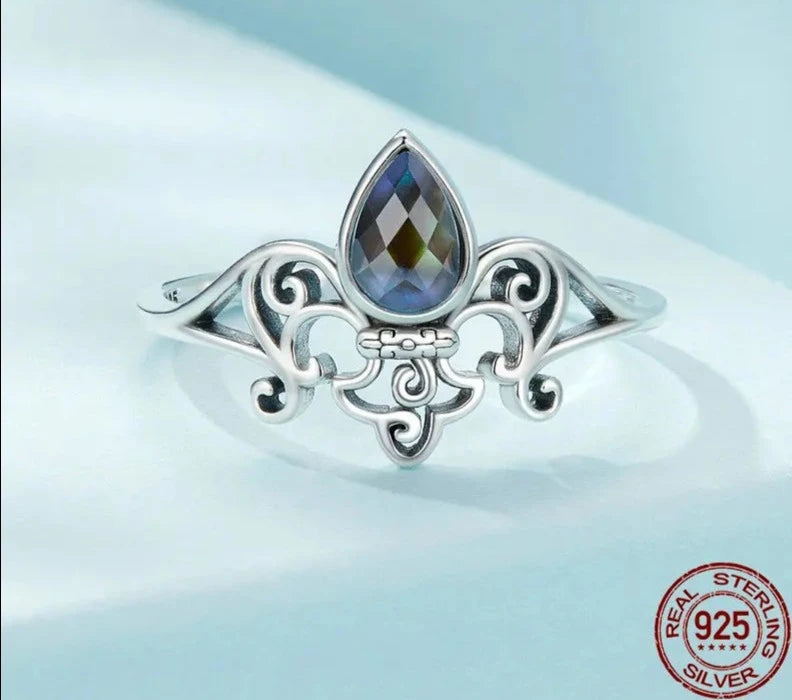 Sterling Silver Retro Iris Open Flower Ring