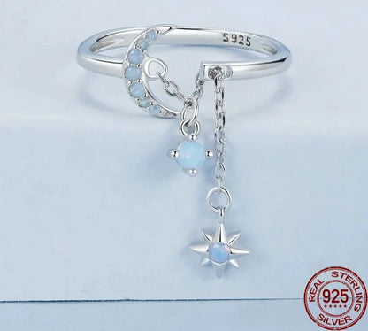 Opal Star and Moon Double Layer Ring