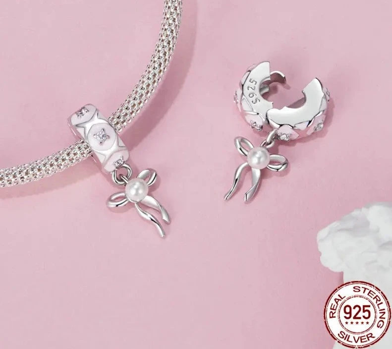 Pearl Bow Bead Charm Ballet Girl Charms