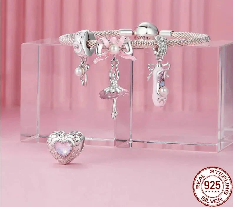 Pearl Bow Bead Charm Ballet Girl Charms