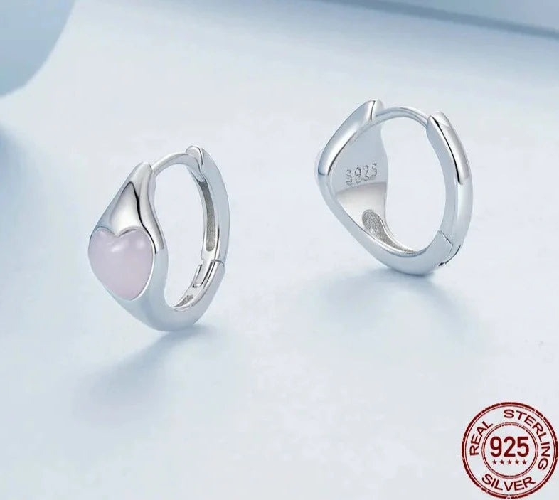 Pink Heart Huggie Earrings