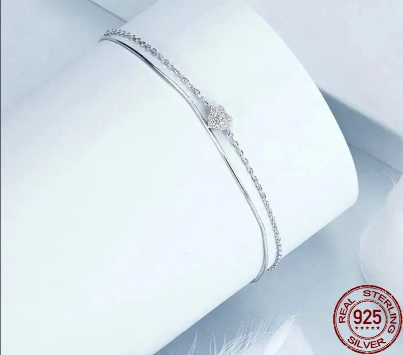 Sparkling Heart Double Layer Bracelet