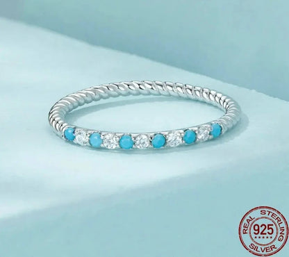 Turquoise Twisted Rope Half Eternity Ring