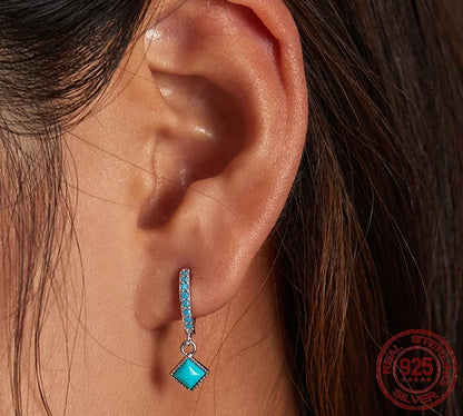 925 Sterling Silver Vintage Tuquoise Drop Earrings - TEA LU SHOP