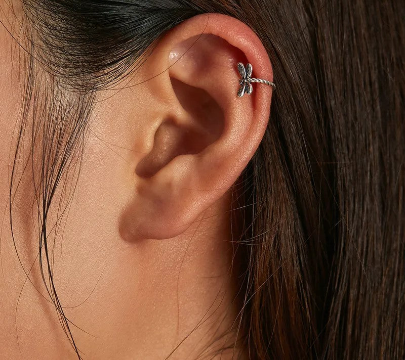 925 Sterling Silver Dragonfly Ear Cuff - TEA LU SHOP
