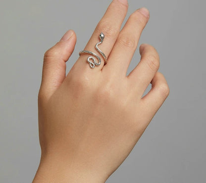 925 Sterling Silver Snake Open Ring - TEA LU SHOP