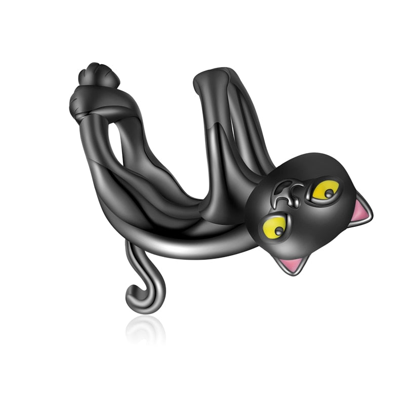 925 Sterling Silver Cartoon Black Cat Charms - TEA LU SHOP