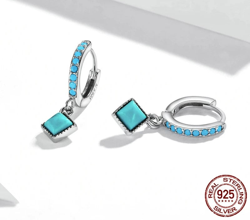 925 Sterling Silver Vintage Tuquoise Drop Earrings - TEA LU SHOP