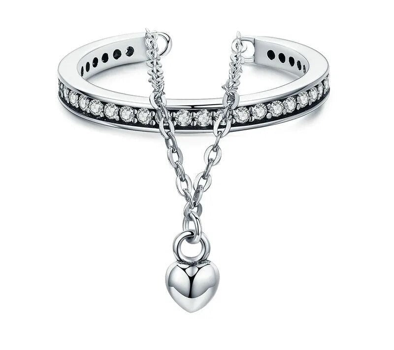 925 Sterling Silver Stackable Clear CZ Heart Ring - TEA LU SHOP